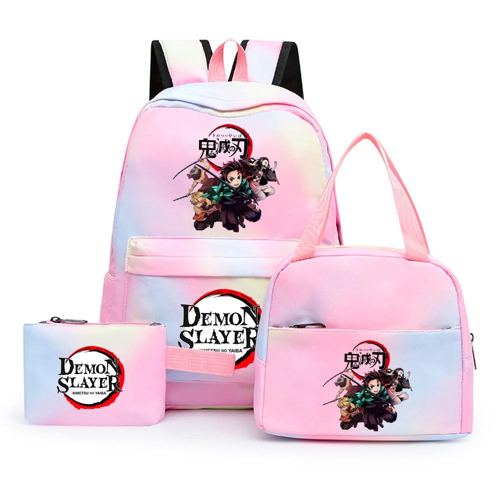 3Pcs/set Anime Demon Slayer Printed Backpack with Shoulder Bag Pengcil Case for Teenager Large Capacity Waterproof Bookbag Back To School Gift