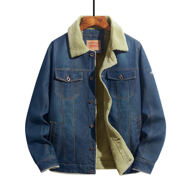 Pánská černá jehněčí džínová bunda, bavlněná bunda nadměrné velikosti, top