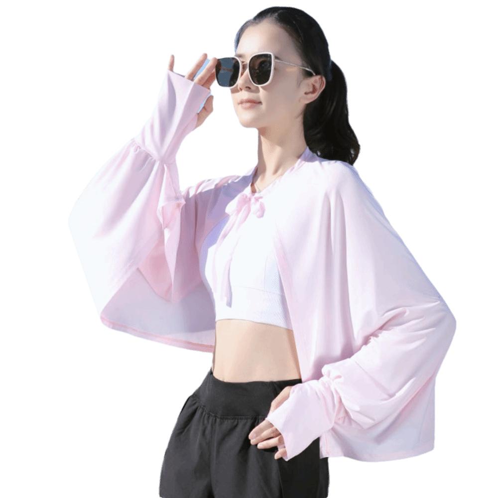 Long Sleeve Sunscreen Shawl Solid Color Thin Crop Top New Long Sleeve Crop Top  Outdoor Activities
