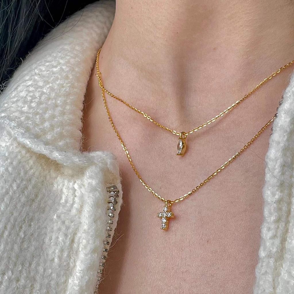 Collana Girocollo Con Doppia Croce: Ciondolo Vintage In Lega, Regalo Per Donne E Ragazze, Lunghezza Regolabile