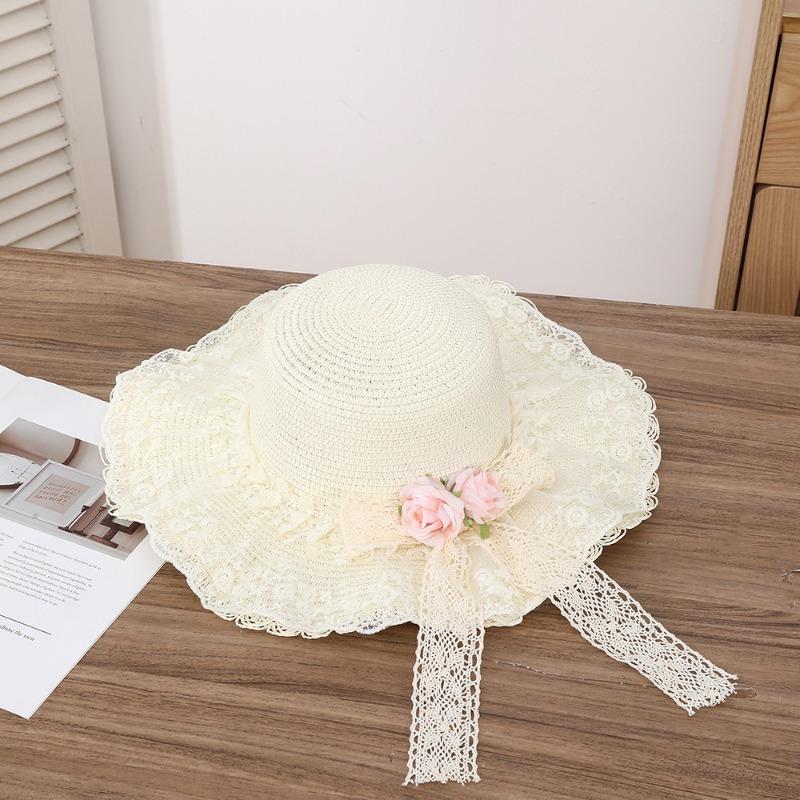 Summer Bow Sun Hat Female, Seaside Beach Vacation Sun Hat Outdoor Big Brim Sun Hat Sweet Straw Hat