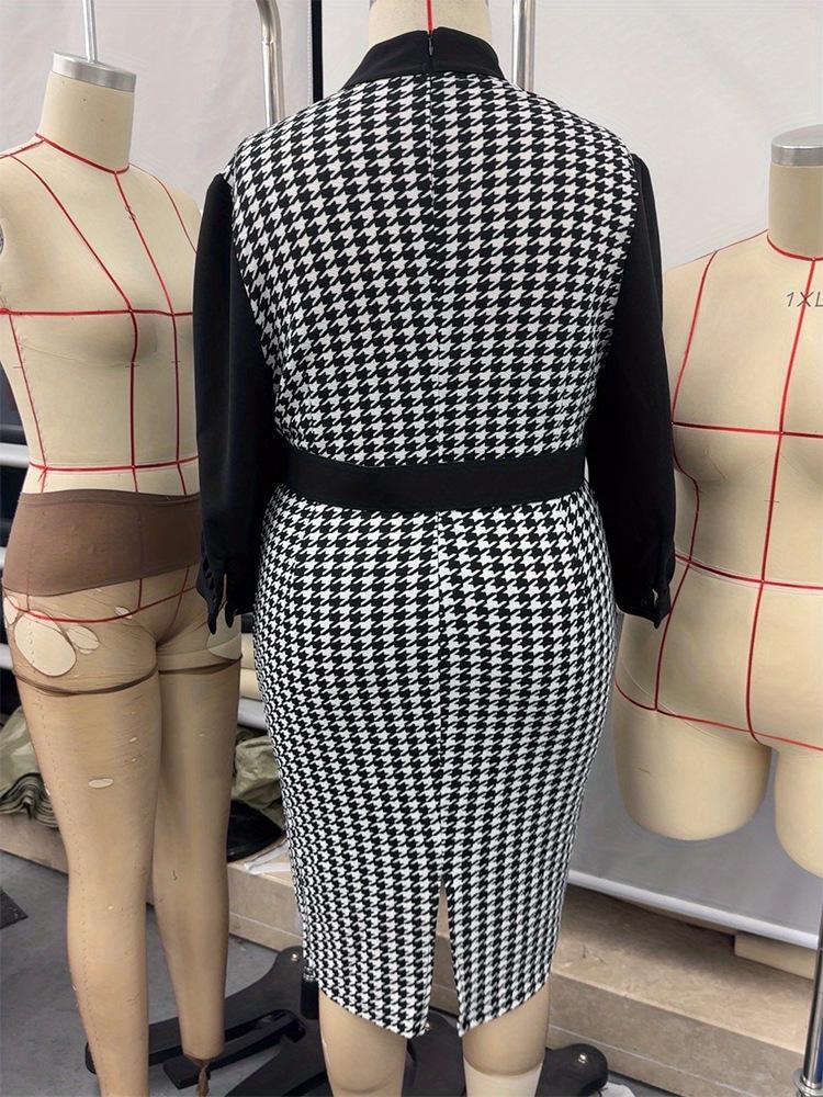 A24-516 European & American Houndstooth Slim Formal Dress - Fashionable, Large Size