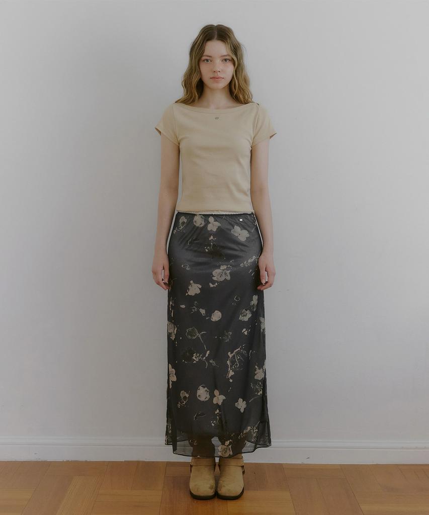 Teuwi Port Flower Mesh Banding Long Skirt