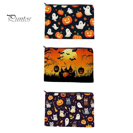 Versatile Zippered Storage Bag Halloween Bag, with Pumpkin Ghost Print, Durable Canvas Stationery Large Capacity Makeup Pouch, for Travel And