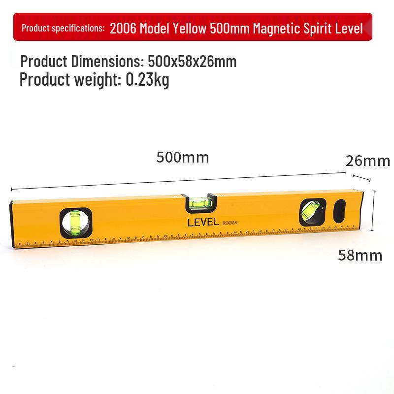 High-Precision Magnetic Spirit Level - Cast Aluminum, Strong Magnet, Multiple Specifications, Professional Measuring Tool for Home Use.