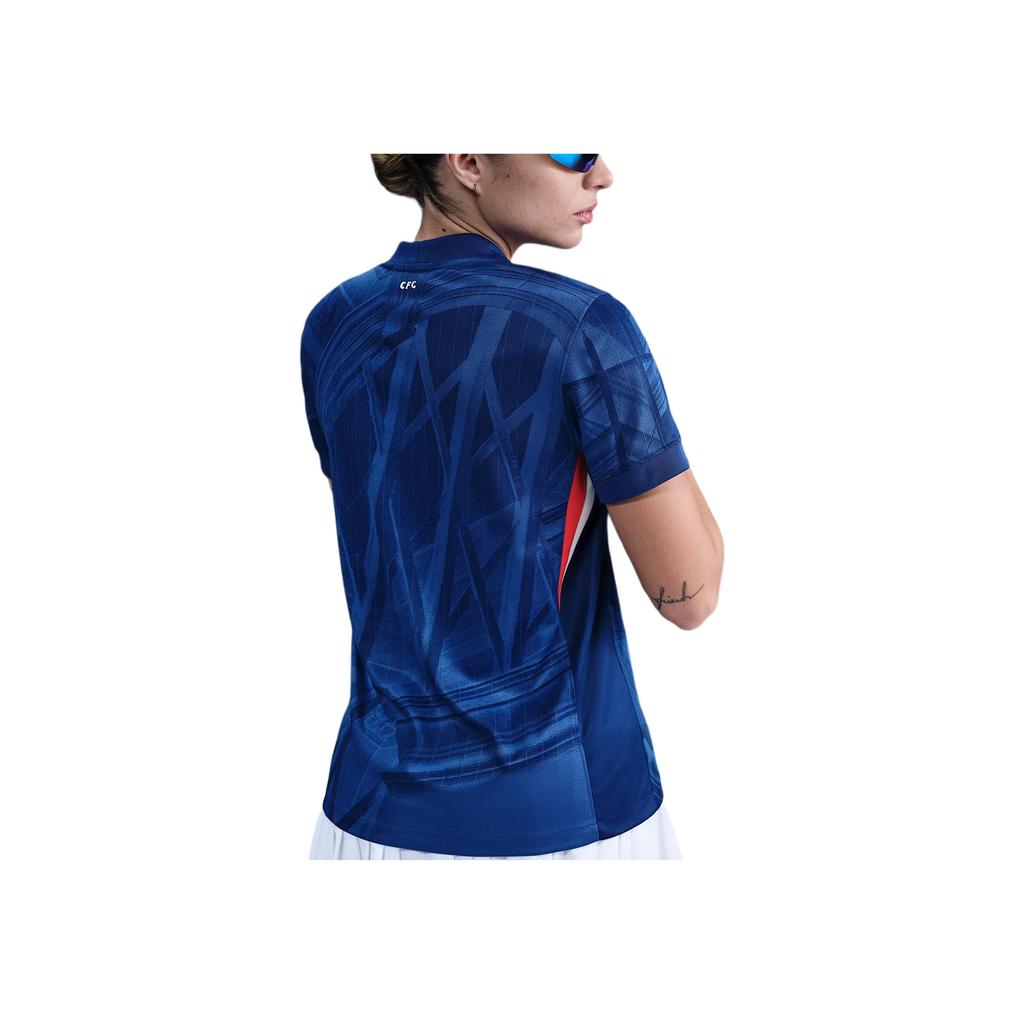 Nike Dri-FIT Soccer Chelsea FC SS25 2025/26 Stadium Home Short Sleeve Football Shirt Women Tops Rapid-Blue White Speed-Red HJ5093-496