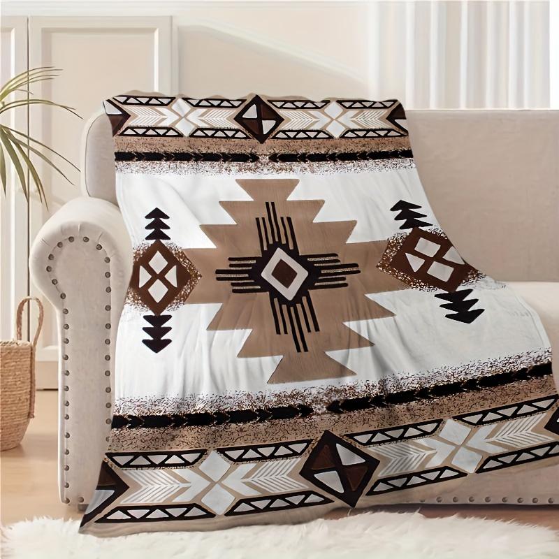 VIKAMA Southwest Geometric Throw Blanket Flannel Machine Washable Lint-Free Wabi-Sabi Style Living Room Bohemian Theme Decor