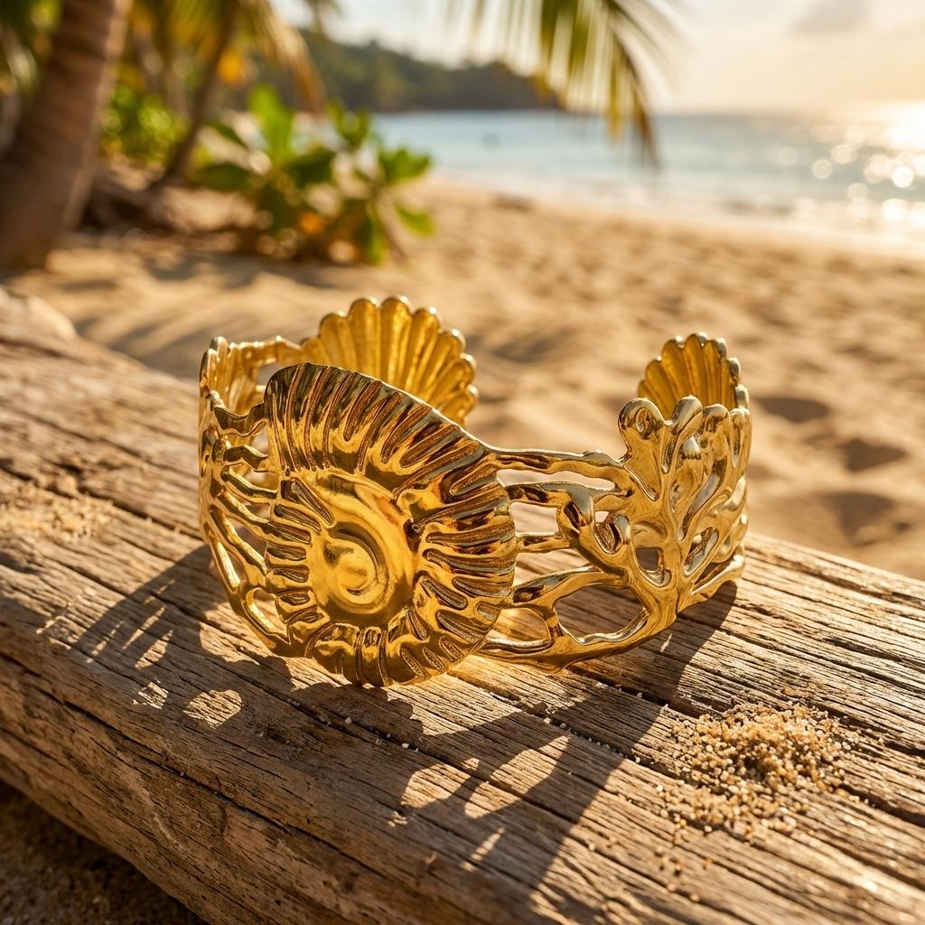 Vintage Textured Conch Stainless Steel Bangle For Women Marine Style Waterproof Cuff Bracelet Jewelry