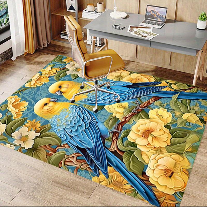 1 Stück Papageien Blumen Rutschfester Teppich für Büro & Wohnzimmer & Schlafzimmer & Esszimmer - Flach- Weich & Gemustert, Lebendige Farben-W300