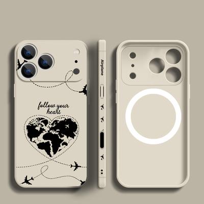 Coque avec Imprimé Carte Cœur d'Avion Pour iPhone 17 Pro Max Funda iPhone 16 Pro Max 15 14 13 16E Air Magnétique Pour Magsafe Charge Sans Fil Housse Souple