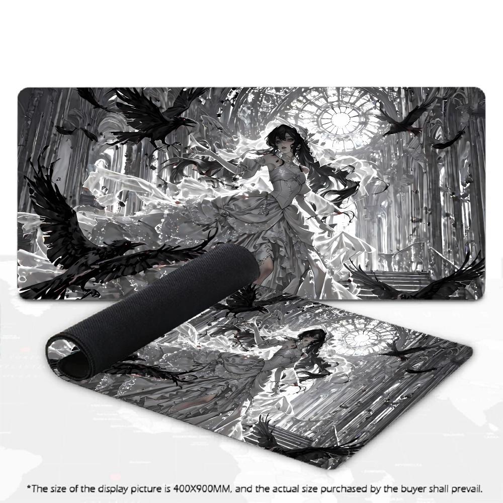 XXL Large Desk Mat Dark Anime Female Raven Floral Butterfly Mousepad Non-Slip Rubber Keyboard Mat Art Gaming Office Desk Pad
