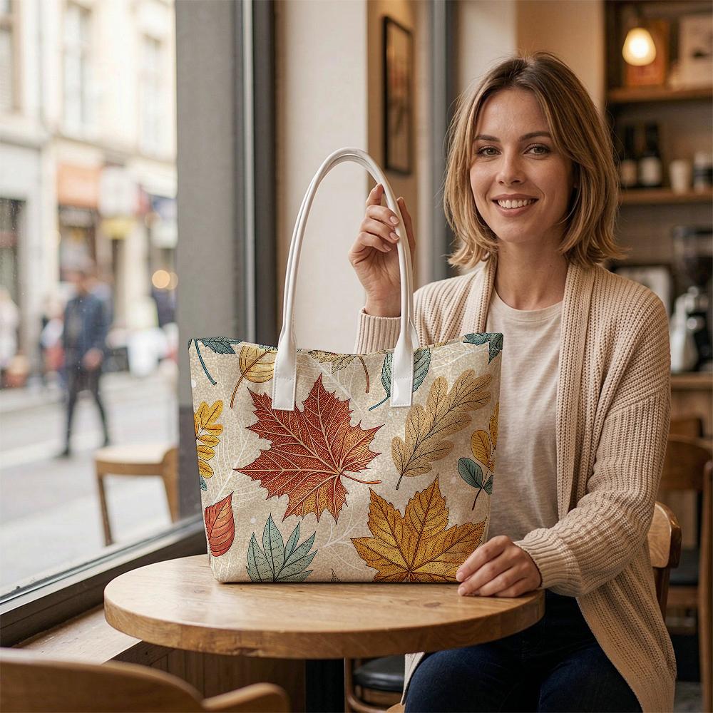 Fall Maple Leaf Print Tote Bag Casual Large Capacity Handbag for Daily Use