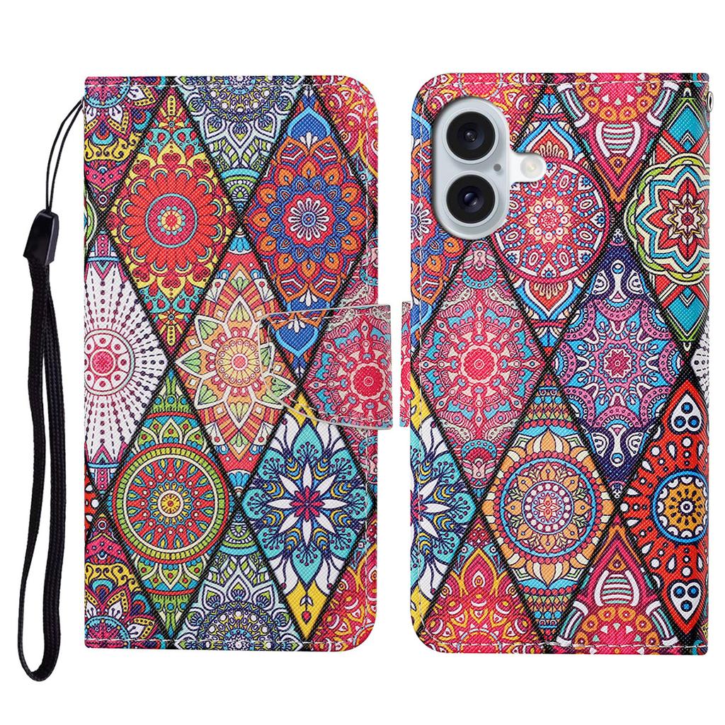 For iPhone 16 Case Pattern Printing Protective Leather Folio Phone Cover