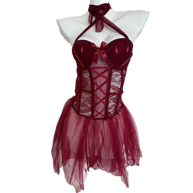 Sexy Sex Lace Gathering Perspective Pure Desire Uniform Backless Chest Pad Sex Underwear Set