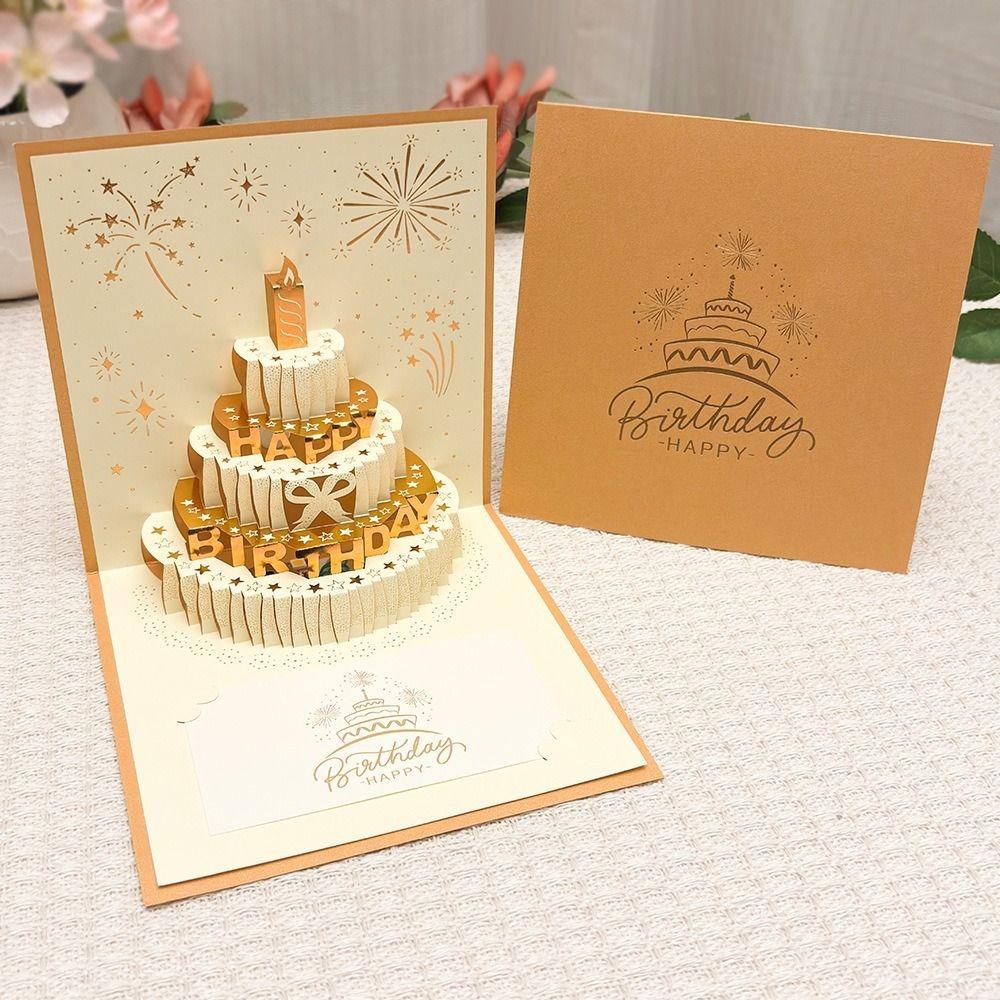 3D Happy Birthday Card with Automatic Music Lighting with Envelope Musical Light Greeting Card Pop Up Foldable Gift Card