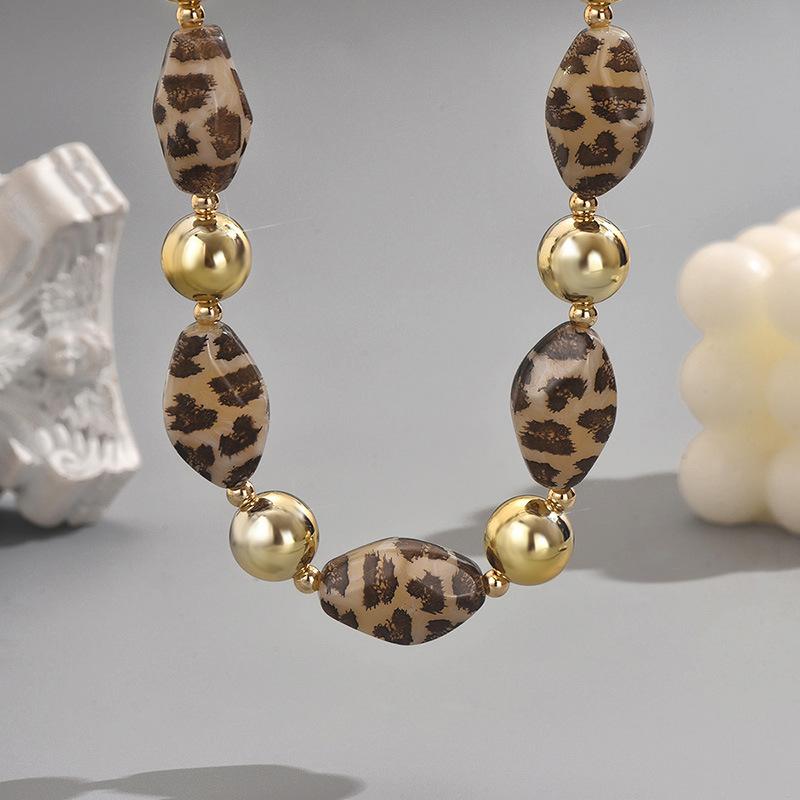 Fashion Color-blocked leopard print necklace For Women Ladies