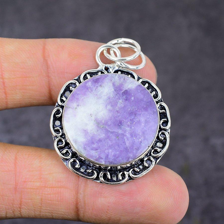 Natural Lepidolite Stone Gemstone 925 Sterling Silver Jewelry Pendant 1.85" J0h80
