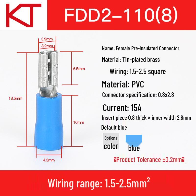 KT Keshitong Female Pre-insulated Terminal 6.3 Spade Terminal Cold Crimp Wiring FDD2-110/187/250/205/312