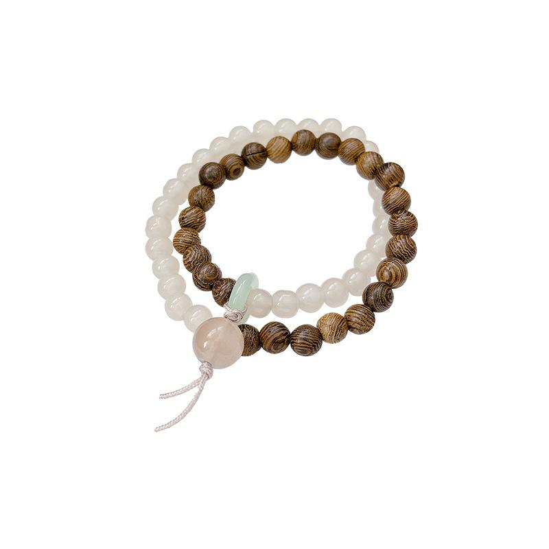 New Chinese Wood Grain Contrasting Color Beaded Bracelet Fashionable Retro Double-layer Temperament Bracelet Unique Jewelry