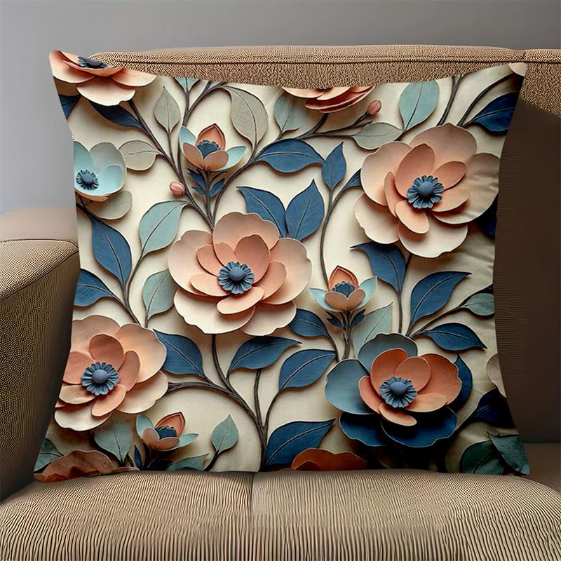 1 Pieces Floral 2D Printed Pillow With Peach And Blue Flowers Polyester pillowcase, sofa decorative cushion cov Headboard Pillow
