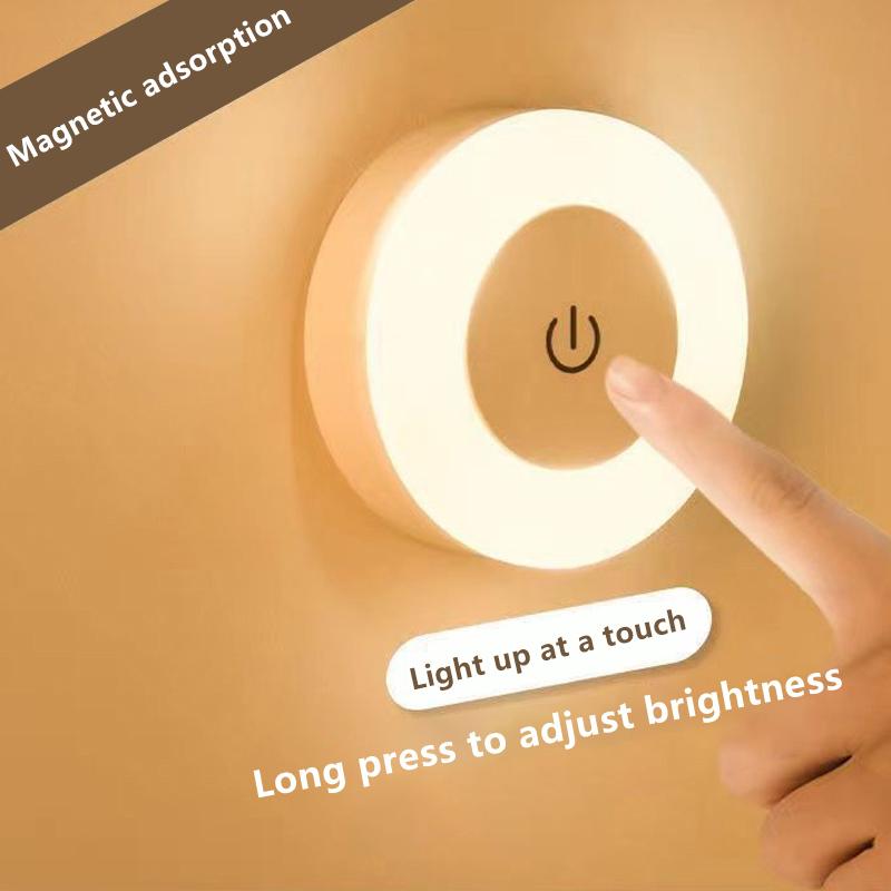 Mini Led Key-Operated Night Lights Usb Rechargeable Kitchen Bedroom Magnetic Base Wall Light Round Portable Night Lamp