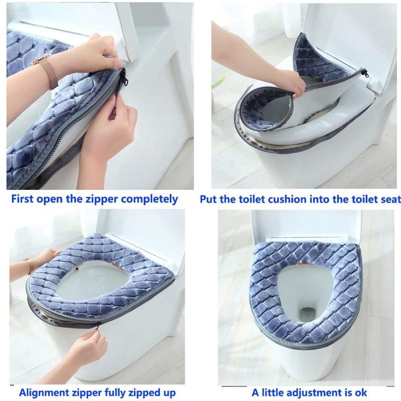 Winter Warm Toilet Seat Cover O-shape Toilet Seat Bidet Toilet Cover Portable Knitted Toilet Mat Soft Closestool Mat