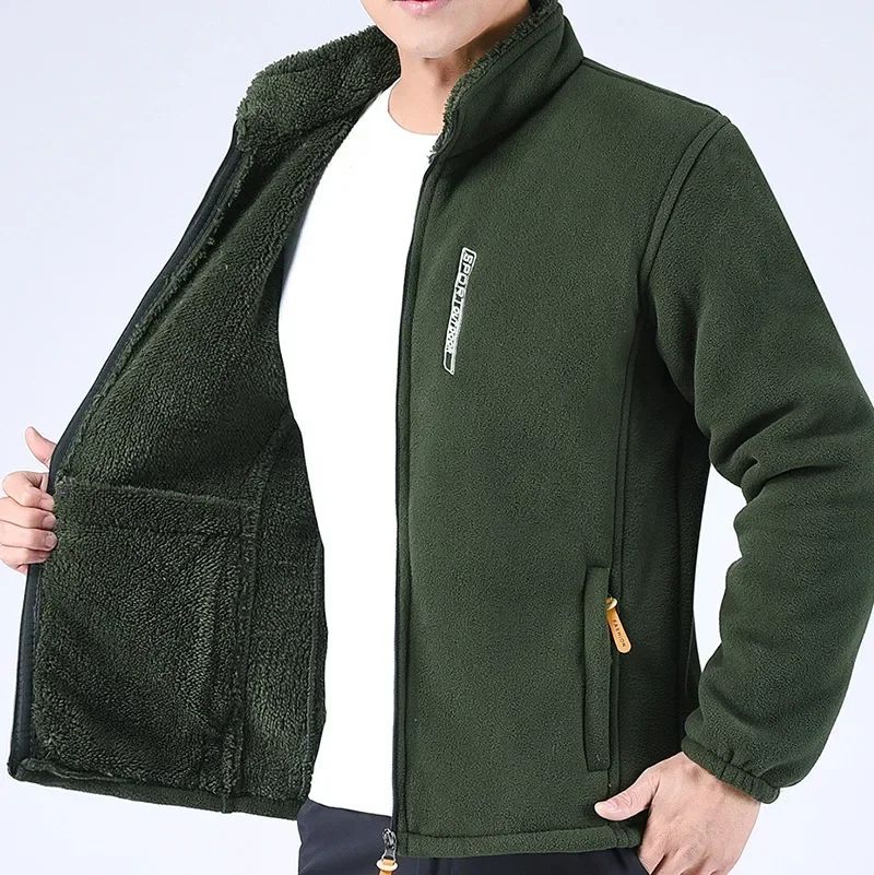 Men's Jacket Winter Fleece Thick Jacket Outdoor Warm Middle Layer Lamb Fleece Cardigan