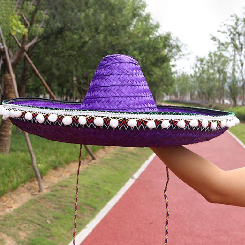 Mexican Party Hat Colorful Wide Brim Straw Hat Men Women Outdoor Carnival Halloween Decor Kids Cosplay Performance Hat Sombrero