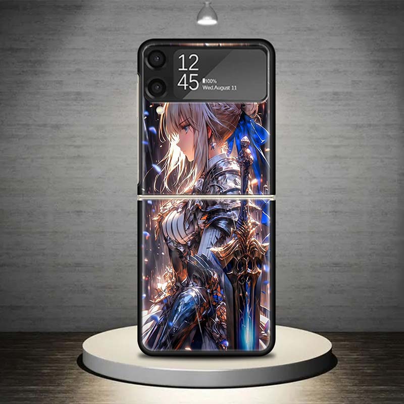 Fate Zero Stay Night Saber Phone Case For Samsung Galaxy Z Flip 7 6 5 4 3 5G Shockproof Cover Z Flip7 Flip6 ZFlip5 Flip3 Flip4 L