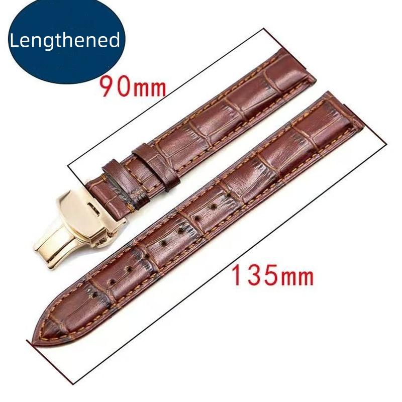 

Long Size Calf Leather Watch Band 20mm 21mm 22mm – Brown/Black – Top Grain Lengthened Strap with Deployment Clasp – Fit Brands 20mm&Silver buckle