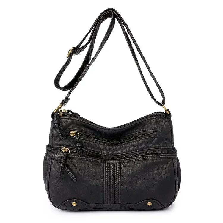 Versatile Crossbody Bags for Women  Monochromatic Denim  Zippered Shoulder Bags  High Quality  Stitching Line  High Capacity