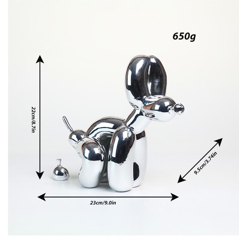 Shiny Balloon Dog Poop Art Statue: Cute Animal Sculpture for Home Decor