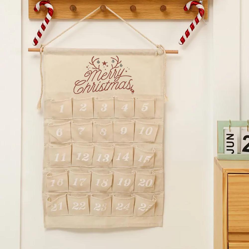 

25 Day Christmas Countdown Advent Calendar Canvas Interactivet Santa Wall Hanging Home Decor Christmas Craft Kit Kids DIY Advent 1pcs 40x59cm
