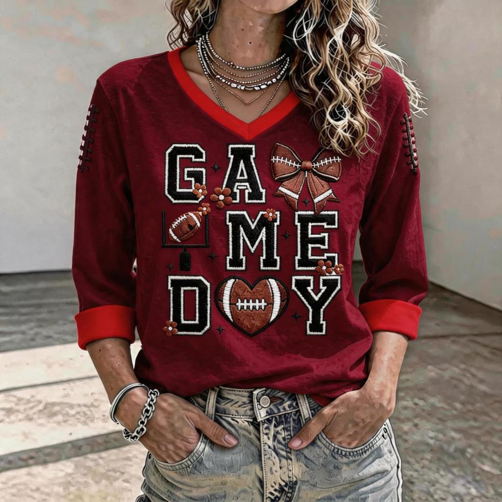 Women's Football Fan Shirt Three-Quarter Sleeve for Day Cheering and Support at the Stadium