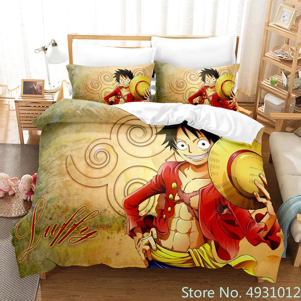 

One Piece Luffy Boy 3pcs Bedding Set Pillowcase Anime Bedclothes Cartoon 3D Printed Kids Adult Child Boys Quilt Duvet Cover Gift AU Double(180*210cm)3pcs