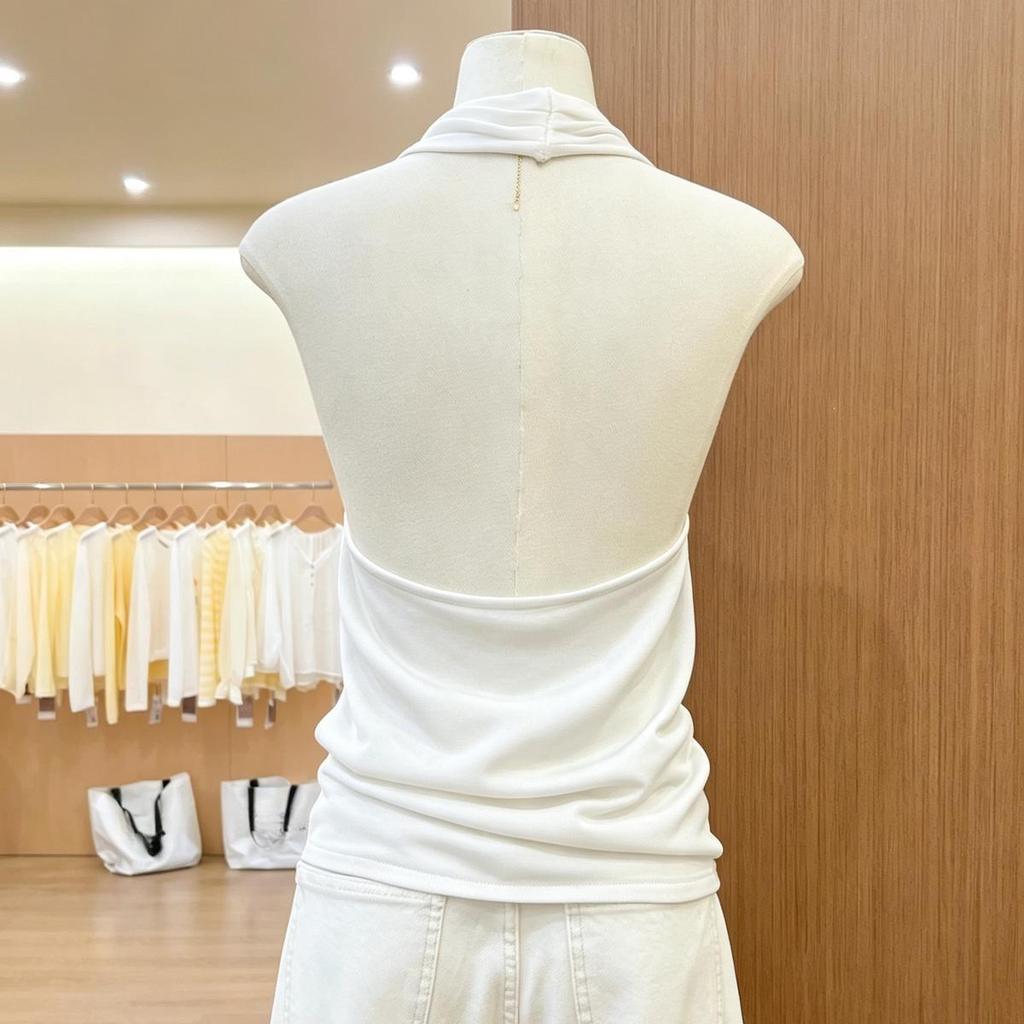 Korean Style Brown Sleeveless Backless Halter Vest - Slimming Solid Chic Women's Top for Summer 2026