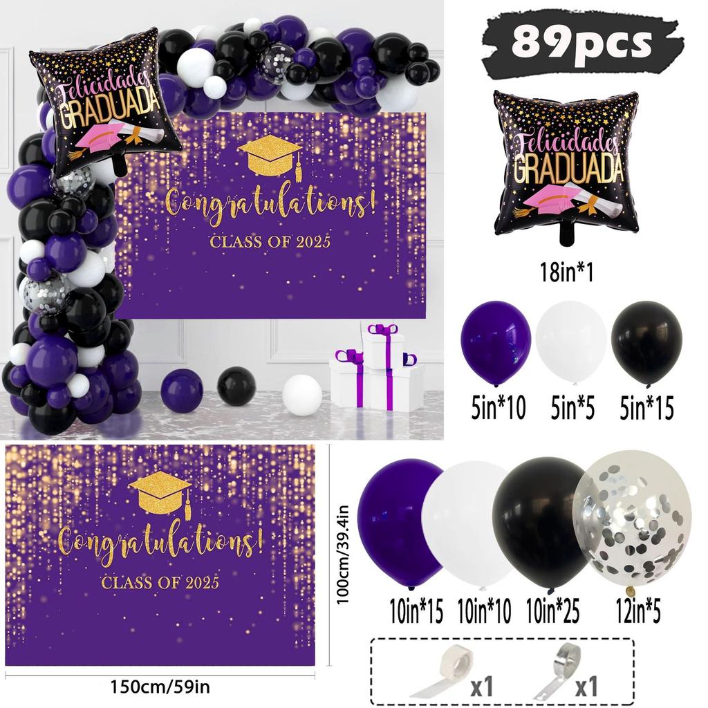 Bakgrundsduk för examenssäsong Svart Guld Tema Med Ballongset Skolgårdsfest Festival Ceremoni