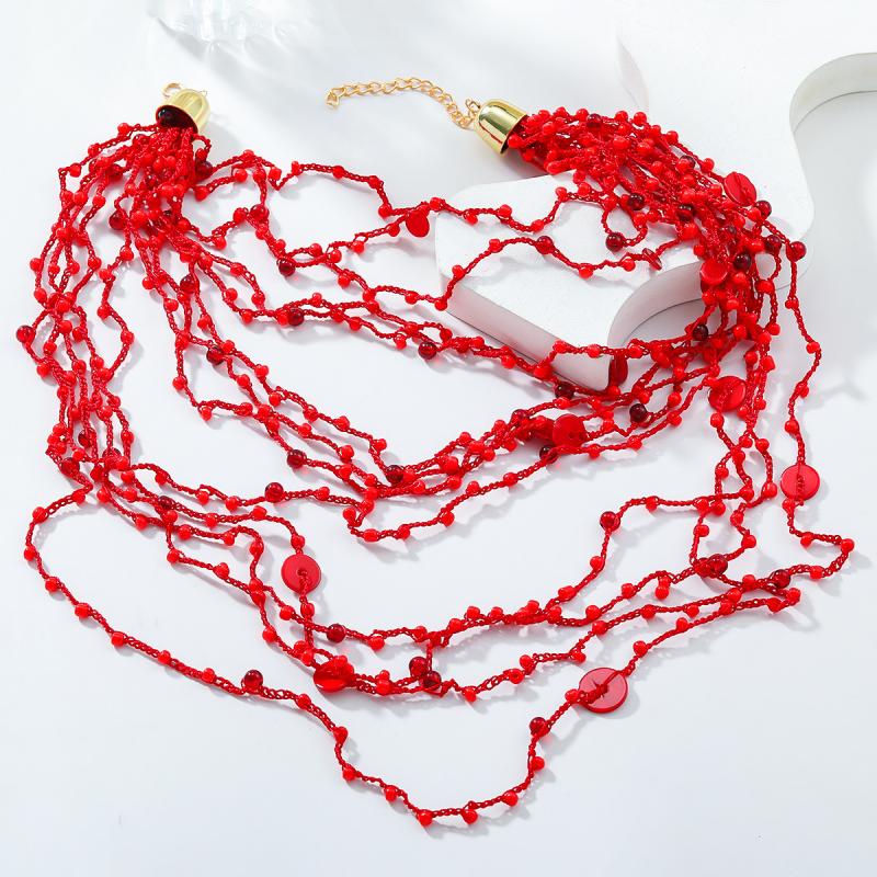 Bohemiskt Överdrivet Flerlagrat Stapelbart Handgjort Pärlhalsband För Kvinnor Fest Smyckestillbehör Gåvor