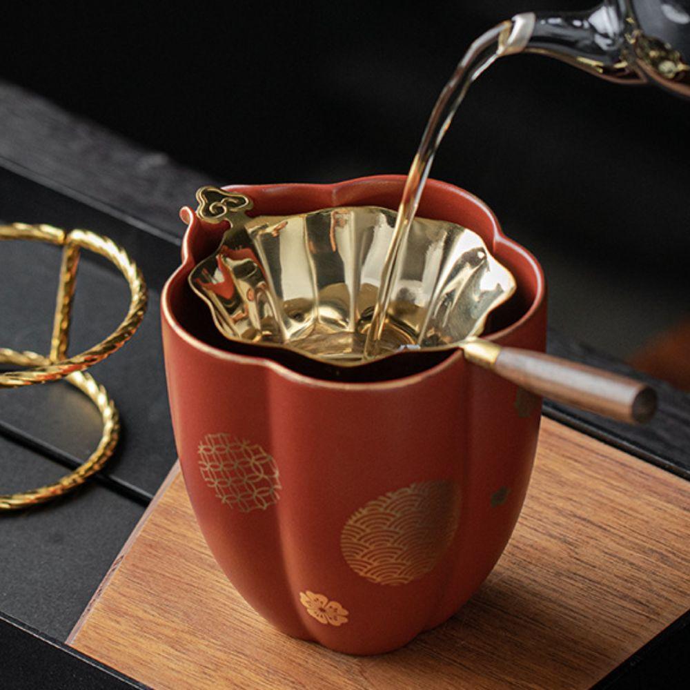 Octagonal Lotus Leaf Cloud Tea Strainer Fine Mesh Vintage Tea Infuser Chinese Traditional Alloy Tea Filter
