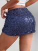2025 European & American Blue Sequin Hip-hugging Short Skirt - Sexy, Slimming, Vacation Style