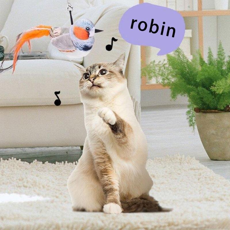 Interaction Cats Toy Set with Electronic Chirping Bird Sound Catmint Cats Feathered Brid for Indoor Cats Exercise Playsets