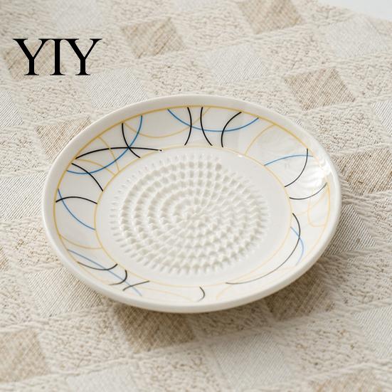 Multifunctional Garlic Dish Ceramic Grinder, Multi-Functional Grating Plate, Manual Ginger Grater Bowl Zester Bowl, All-in-One Prep Mixing Serving