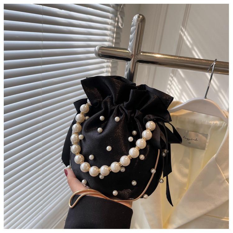 IELGY Ladies Messenger Bag Chain Shoulder Strap Pearl Bucket Bag