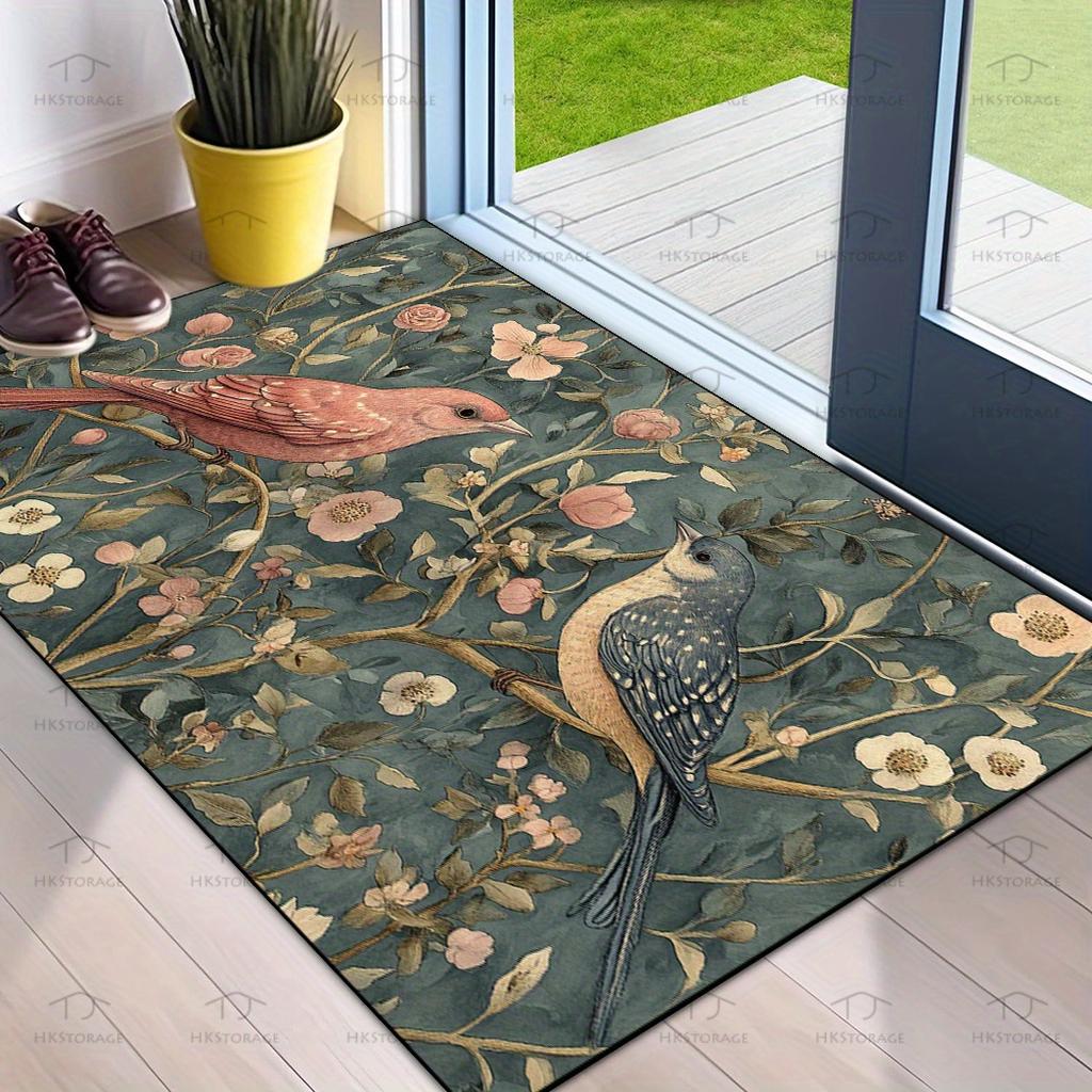 Two Birds and Flowers Rug Bedroom, Living Room, Hallway, Entrance Door Mat Non-Slip, Stain-Resistant Floor Mat Home Decor