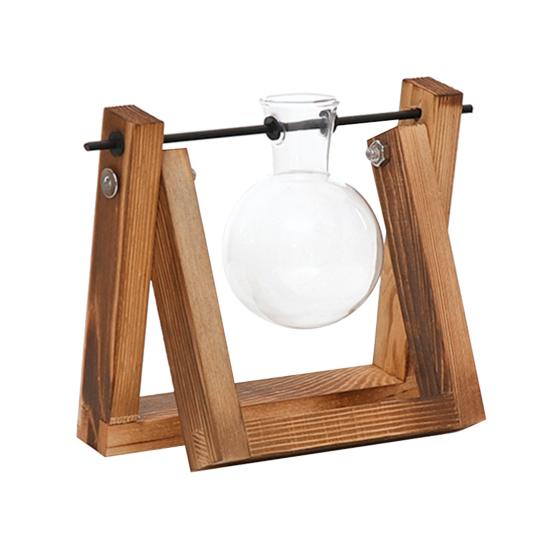 

1/2/3 шт. террариум для растений с деревянной подставкой, прозрачная стеклянная ваза для колбы, центральный элемент стола, гидропонный держатель для цветов, украшение для контейнера для растений 1pc эбеновый