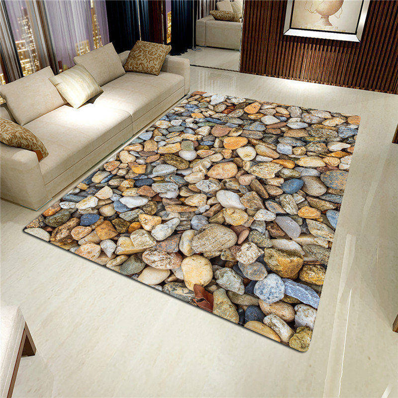 3D Stone Big Carpet for Living Room Colorful Cobblestone Printed Flannel Sponge Rug for Bedroom Kitchen Mat Anti-slip Bathroom