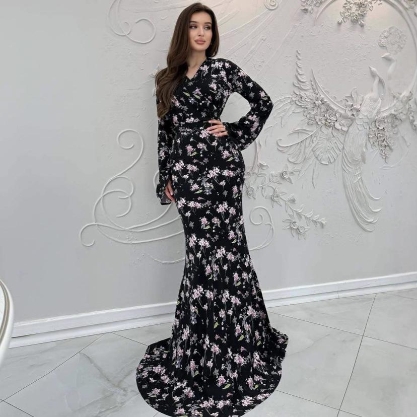  American Women's Clothing 2025 Summer New Fashion Casual Temperament Long-sleeved Hip-wrapped High-waisted Slim-fitting Dress