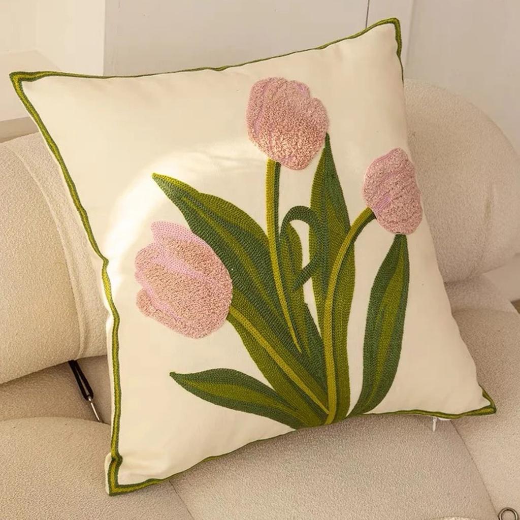 Modern Style Embroidered Tulip Cute Pillow Cover Sofa Living Room Bay Window Decorative Seat Cushion By Pillowcase