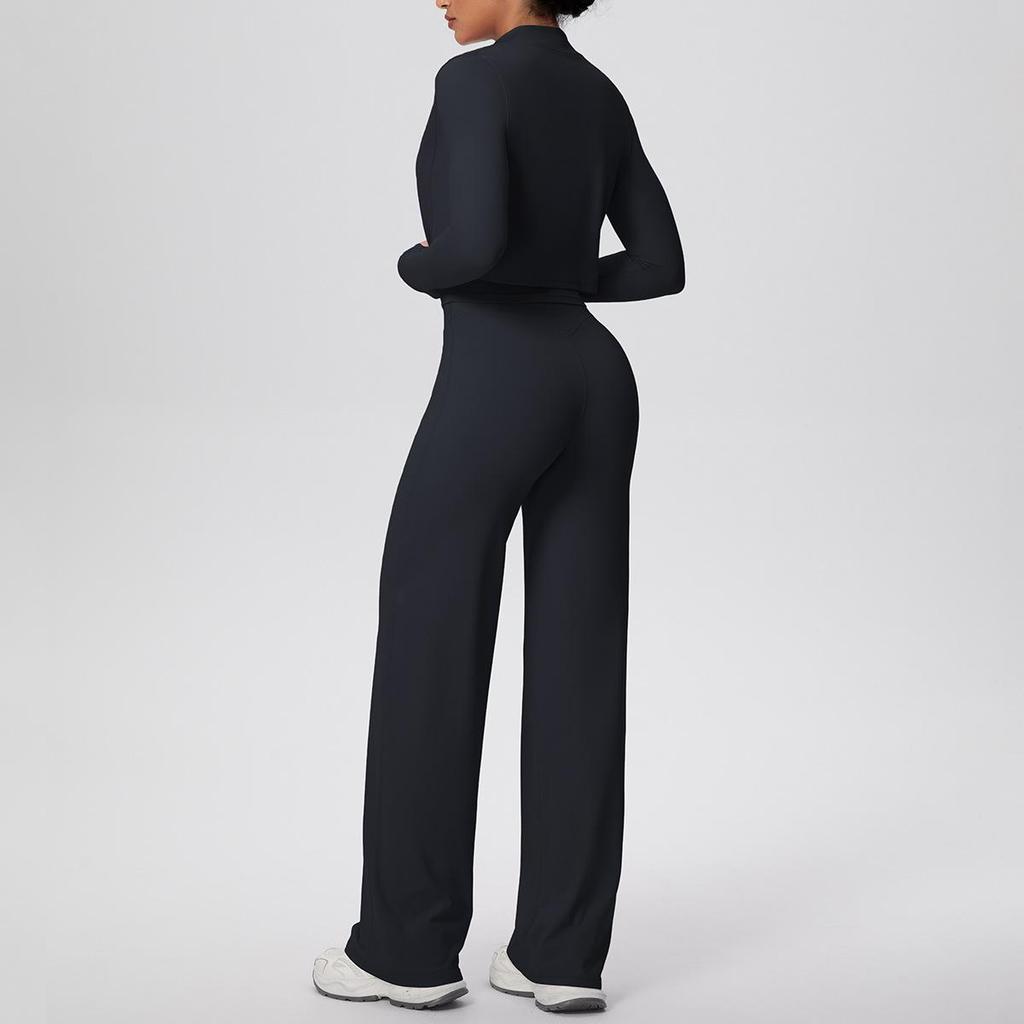 Women's High-Waisted Yoga Set: I-Beam Vest, Wide-Leg Pants, Skin-Friendly Sports Zipper Jacket