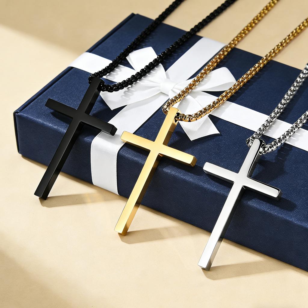 Fashion Cross Pendant Necklaces for Men Women Stainless Steel Punk Charm Box Chains Accessories Party Punk Jewelry Jesus Gift